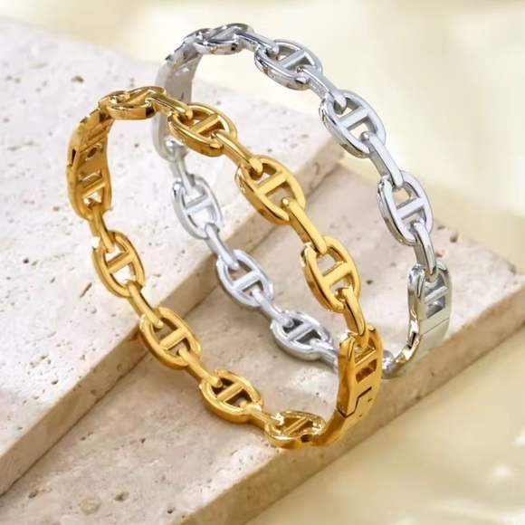 Anthropologie Jewelry - Trendy Gold Silver Link Bracelets Set